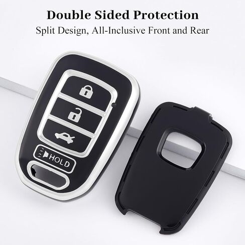 for Honda Key Fob Cover, Soft TPU Protection Key Fob Case Compatible with Honda Accord Civic CR-V LX Crosstour Fit HR-V Car Key Fob Holder Accessories (Silver Black) in Kuwait