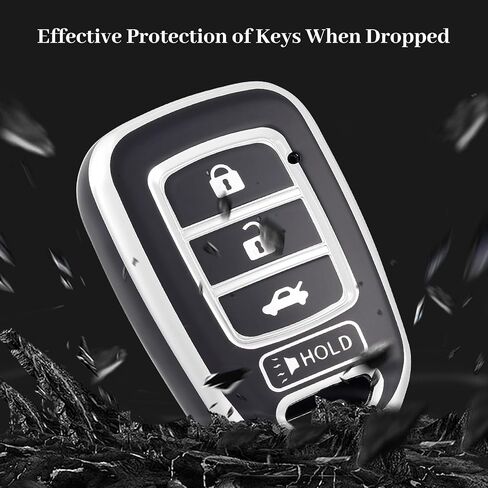 for Honda Key Fob Cover, Soft TPU Protection Key Fob Case Compatible with Honda Accord Civic CR-V LX Crosstour Fit HR-V Car Key Fob Holder Accessories (Silver Black) in Kuwait