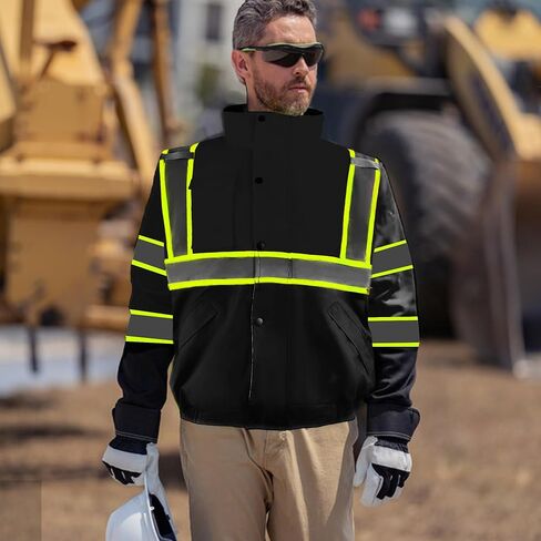 Safety Bomber Jackets for Men, High Visibility Reflective Jacket Fleece Liner Jacket with Pockets,Winter ANSI/ISEA in Saudi Arabia