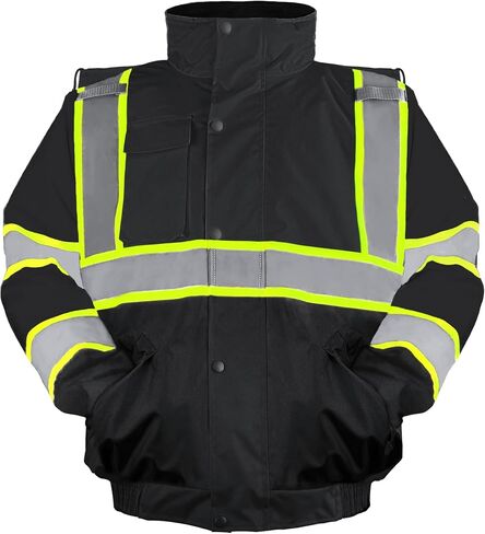 Safety Bomber Jackets for Men, High Visibility Reflective Jacket Fleece Liner Jacket with Pockets,Winter ANSI/ISEA in Saudi Arabia