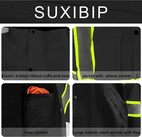 Safety Bomber Jackets for Men, High Visibility Reflective Jacket Fleece Liner Jacket with Pockets,Winter ANSI/ISEA in Saudi Arabia