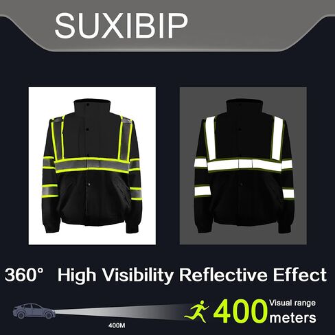 Safety Bomber Jackets for Men, High Visibility Reflective Jacket Fleece Liner Jacket with Pockets,Winter ANSI/ISEA in Saudi Arabia