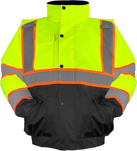Safety Bomber Jackets for Men, High Visibility Reflective Jacket Fleece Liner Jacket with Pockets,Winter ANSI/ISEA in Saudi Arabia