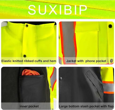 Safety Bomber Jackets for Men, High Visibility Reflective Jacket Fleece Liner Jacket with Pockets,Winter ANSI/ISEA in Saudi Arabia