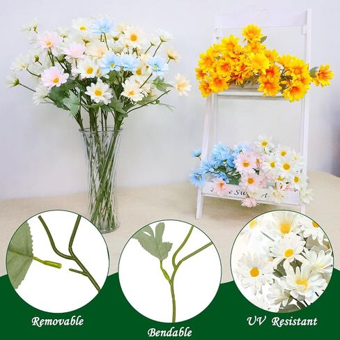 TURNMEON 36Pcs Daisy Artificial Flowers for Outdoor, 23.5'' Long Stem 6 Bundles Fake Flowers UV Resistant Artificial Fake Plants Plastic Faux Greenery Shrub for Home Indoor Summer Decor(White) in Saudi Arabia