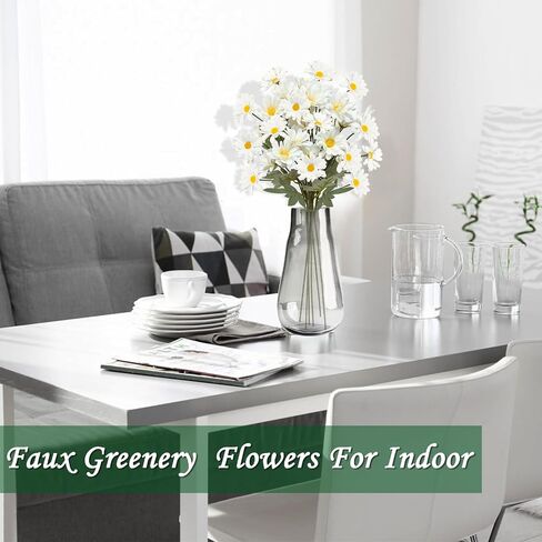 TURNMEON 36Pcs Daisy Artificial Flowers for Outdoor, 23.5'' Long Stem 6 Bundles Fake Flowers UV Resistant Artificial Fake Plants Plastic Faux Greenery Shrub for Home Indoor Summer Decor(White) in Saudi Arabia