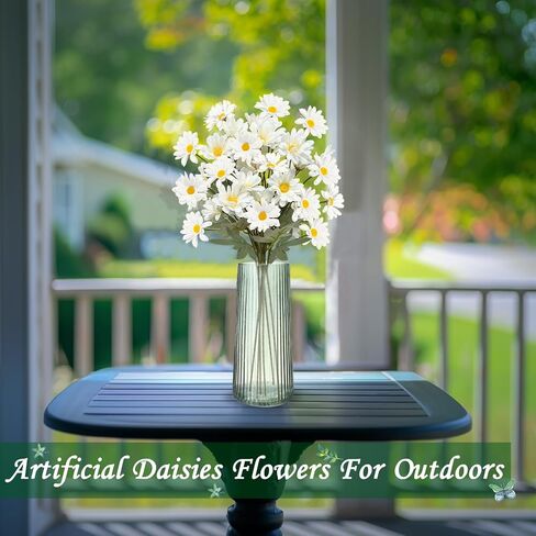 TURNMEON 36Pcs Daisy Artificial Flowers for Outdoor, 23.5'' Long Stem 6 Bundles Fake Flowers UV Resistant Artificial Fake Plants Plastic Faux Greenery Shrub for Home Indoor Summer Decor(White) in Saudi Arabia