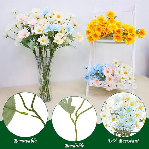 TURNMEON 36Pcs Daisy Artificial Flowers for Outdoor, 23.5'' Long Stem 6 Bundles Fake Flowers UV Resistant Artificial Fake Plants Plastic Faux Greenery Shrub for Home Indoor Summer Decor(White) in Saudi Arabia