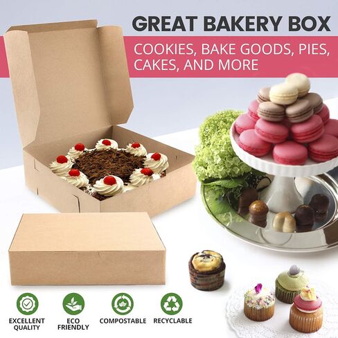 Fit Meal Prep [10 Pack Pastry Boxes 9x9x3 Kraft Bakery Box for Cookies, Brown Paper Cardboard Container for Baked Goods, Cake, Food, Donut, Cupcake, Candy, Bread, Bridesmaid Gift Box in Saudi Arabia
