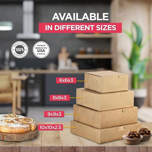 Fit Meal Prep [10 Pack Pastry Boxes 9x9x3 Kraft Bakery Box for Cookies, Brown Paper Cardboard Container for Baked Goods, Cake, Food, Donut, Cupcake, Candy, Bread, Bridesmaid Gift Box in Saudi Arabia