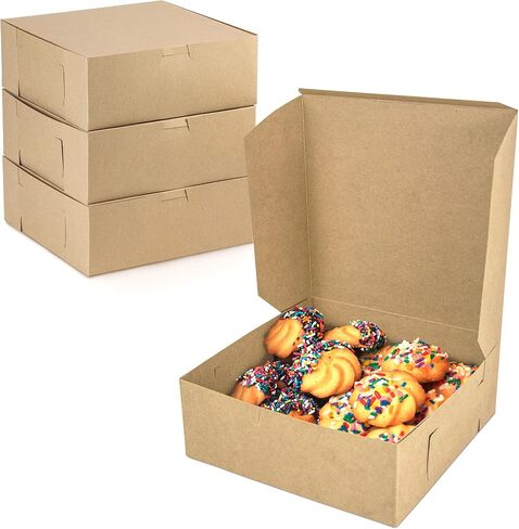 Fit Meal Prep [10 Pack Pastry Boxes 9x9x3 Kraft Bakery Box for Cookies, Brown Paper Cardboard Container for Baked Goods, Cake, Food, Donut, Cupcake, Candy, Bread, Bridesmaid Gift Box in Saudi Arabia