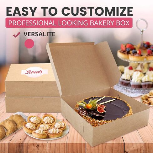 Fit Meal Prep [10 Pack Pastry Boxes 9x9x3 Kraft Bakery Box for Cookies, Brown Paper Cardboard Container for Baked Goods, Cake, Food, Donut, Cupcake, Candy, Bread, Bridesmaid Gift Box in Saudi Arabia