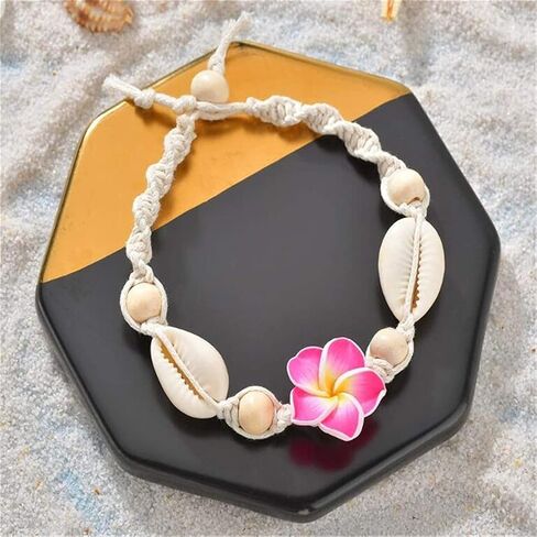 2 Pcs Shell Anklets for Women White Beaded Ankle Bracelets Adjustable Ankle Bracelets Summer Beach Jewelry for Teen Girls in Saudi Arabia