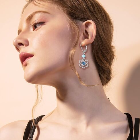 AILIFE Dangle Flower Earrings for Women and Teenagers,18k Gold Plated Lever Back Drop Flower Earrings with Sterling Silver Ear Hooks in Kuwait