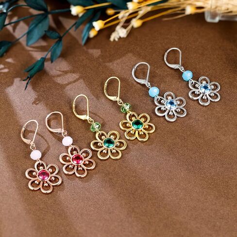 AILIFE Dangle Flower Earrings for Women and Teenagers,18k Gold Plated Lever Back Drop Flower Earrings with Sterling Silver Ear Hooks in Kuwait
