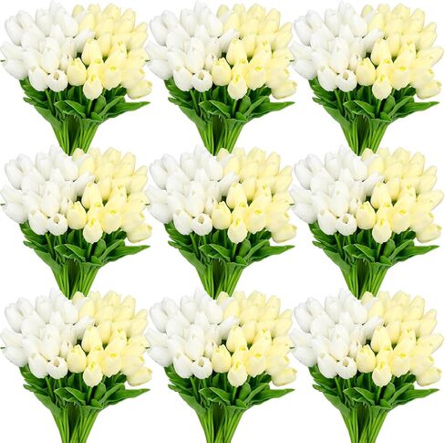 Jutom 96 Pieces Multicolor Artificial Tulips Flowers Faux PU Fake Tulip for Easter Spring Wreath Real Touch Flower Arrangement for Spring Wedding Easter Decor, 13.8''(Multicolor) in Saudi Arabia
