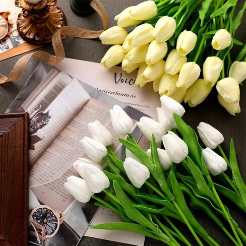 Jutom 96 Pieces Multicolor Artificial Tulips Flowers Faux PU Fake Tulip for Easter Spring Wreath Real Touch Flower Arrangement for Spring Wedding Easter Decor, 13.8''(Multicolor) in Saudi Arabia
