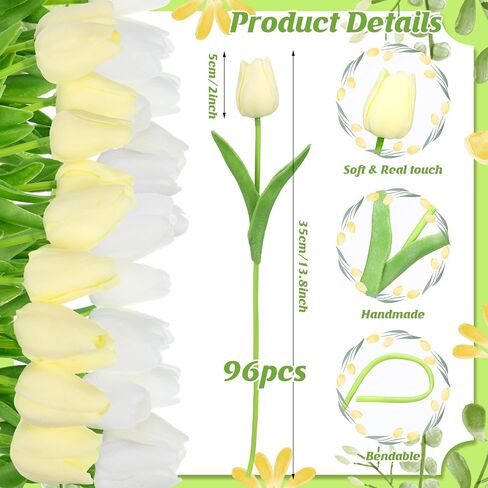 Jutom 96 Pieces Multicolor Artificial Tulips Flowers Faux PU Fake Tulip for Easter Spring Wreath Real Touch Flower Arrangement for Spring Wedding Easter Decor, 13.8''(Multicolor) in Saudi Arabia
