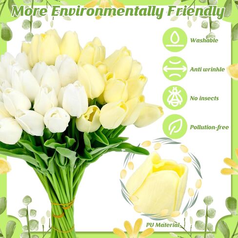 Jutom 96 Pieces Multicolor Artificial Tulips Flowers Faux PU Fake Tulip for Easter Spring Wreath Real Touch Flower Arrangement for Spring Wedding Easter Decor, 13.8''(Multicolor) in Saudi Arabia