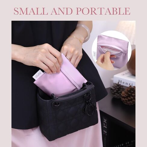 DGAZ Silk Sanitary Napkin Storage Bag, Period Bag for Teen Aged Girls, Portable Period Bag for Panty Liners/Menstrual Cup/Small Tampons，Mini Makeup Bag for Purse(Lavender) in Kuwait