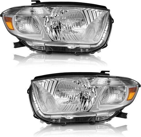 Headlights for 2008-2010 Highlander Headlight Assemblies Compatible with 08-10 Highlander Chrome Housing Amber Reflector Left+Right Side in Kuwait