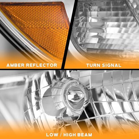 Headlights for 2008-2010 Highlander Headlight Assemblies Compatible with 08-10 Highlander Chrome Housing Amber Reflector Left+Right Side in Kuwait