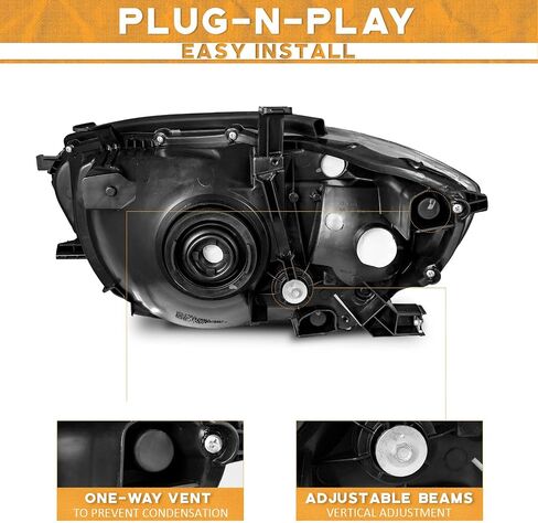 Headlights for 2008-2010 Highlander Headlight Assemblies Compatible with 08-10 Highlander Chrome Housing Amber Reflector Left+Right Side in Kuwait
