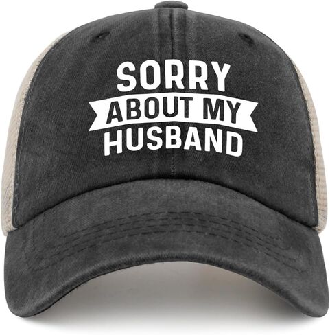 Sorry About My Husband Trucker Hat Women Funny Mesh Cap for Summer in Saudi Arabia