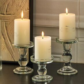 3 Pcs Clear Candle Holder, Pillar Candle Holder Set, Glass Candlesticks Holders Taper Candles Tealight (Clear)