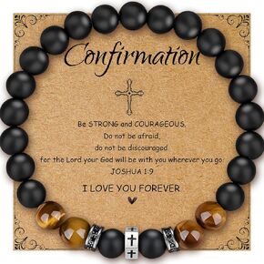 Men Bracelet Set Tigers Eye Bracelet 8mm Black adjustable Beaded Summer Cuff Charm Bracelets for son Husband Elegant Cross Bracelet (Confirmation)