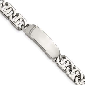 Polished Engravable Personalized Custom Stainless Steel Polished ID Bracelet For Men Length 8.5 inches Width 12 mm With Lobster Claw Clasp