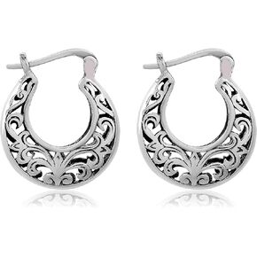 MIMI Oxidized Sterling Silver Textured Filigree Round Hoop Earrings