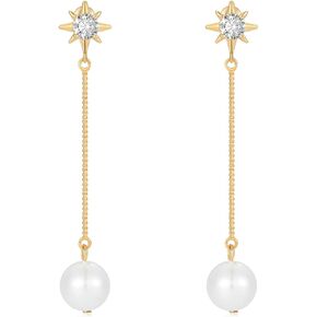 MESOVOR Pearl Drop Earrings for Women, 18K Gold Plated Twisted C Shape Gold Hoop Earrings Jewelry Gift for Mother Wife