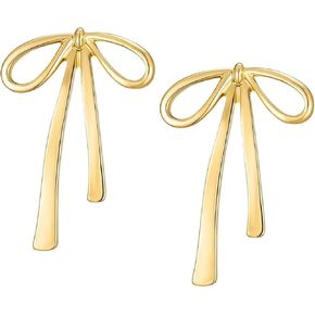 925 Sterling Silver Bow Drop Dangle Hoop Earrings Dainty Gold Long Tassel Bowknot Statement Earrings Wedding Party Gifts for Women Girls