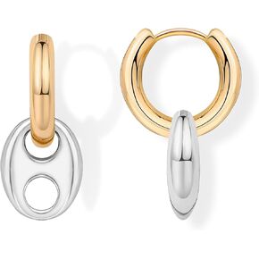 14K Gold Plated Drop Dangle Hoop Earrings for Women, 925 Sterling Silver Post Mutli-Style Chunky Hoop Two-Toned Statement Earrings, Trendy Huggie Hoop Earrings for Women Jewelry Gifts