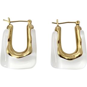 U Hoop Earrings for Women Minimalist Square Earrings Acrylic Metal Drop Earrings Resin Huggie Earrings