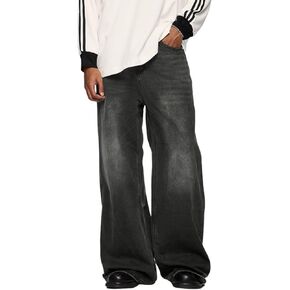 Men's Baggy Jeans Y2k Straight Leg Mid Waisted Solid Streetwear Loose Fit Vintage Hip Hop Denim Pants
