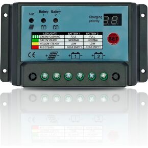 Dual Battery Solar Charge Controller 10A 20A 30A PWM 12V 24V System Batteries Power Panel Regulator Charger (30A)