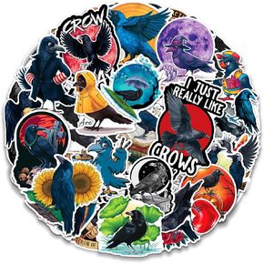Crow Stickers 50 Pieces Crows Black Bird Sticker Vinyl Waterproof Decal for Laptop Water Bottle Phone Car Window Stakeboard Scrapbook Gifts for Kid Teen Adult