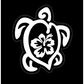 Turtle with Flower Design Car Decal, Hawaiian Turtle and Blooming Flower Window Cling, Car Vehicle Laptop Tablet Case,1PC.