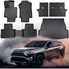 6PCS for Toyota Rav4 Floor Mats & Cargo Liner Back Seat Cover Protector 2024-2019(Include Hybrid),All Weather Waterproof Floor mats for Toyota rav4 Accessories 2024 2023 2022 2021 2020 2019
