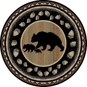 Rug Empire 7'10" Round Take the Lead Black Bear Rustic Lodge Area Rug - 7'10" X 9'10" Circle