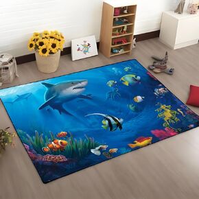 Blue Dolphin Turtles Beach Ocean Life Teal Marine Theme Print Area Rug Non-Slip Carpet Bedroom Living Room Sofa Indoor Nursery Rugs Décor (Sea-8, 39.4" x 62.9")