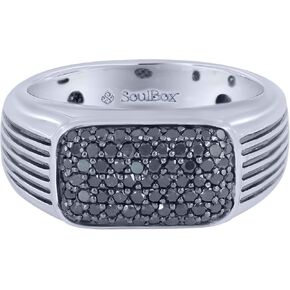 SoulBox 925 Sterling Silver Men's Black Diamond Wedding Ring Band I Ring Size 10
