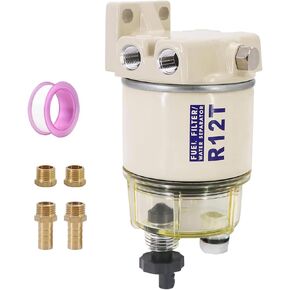 Marine Fuel Filter Water Separator Complete Kit for Outboard-R12T with NPT ZG1/4-19 Replaces Racor S3240 120AT R12T