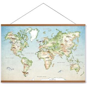 ملصق عالم الديناصورات من Lenny's World مقاس 36 × 24 بوصة - لوحة فنية جدارية على قماش الكتان مع شماعة من خشب الساج - ملصقات تعليمية للفتيات وغرفة الأولاد - ديكور دينو ملون لغرفة نوم الأطفال والفصول الدراسية in Kuwait