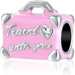 Love To Travel Suitcase Charm Travel Bag Enamel Charms for Bracelet Necklace for Womens