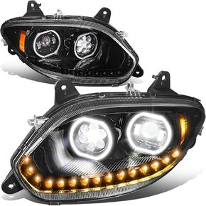 DNA MOTORING HL-HAY-016-BK Pair of Gattling Style Projector Halo Headlights Sequential Chase Turn Signal Compatible with 17-21 International Harvester LT LT625,Black Housing