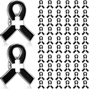 Tondiamo 60 Pcs Funeral Ribbon Pins Metal Memorial Pin with Cross Service Respect Lapel Brooch for Mourning Remembrance Favor