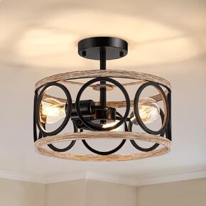5-Light Black Farmhouse غرفة الطعام الإضاءة، 20.5 "الرجعية طبل المعادن قلادة ضوء الارتفاع قابل للتعديل، أضواء قلادة خمر الثريا ريفي لغرفة المعيشة جزيرة المطبخ